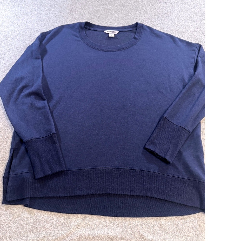 Athleta Coaster Luxe Sweatshirt Womens XL Navy Blue Crew Neck Thumbholes Relaxed